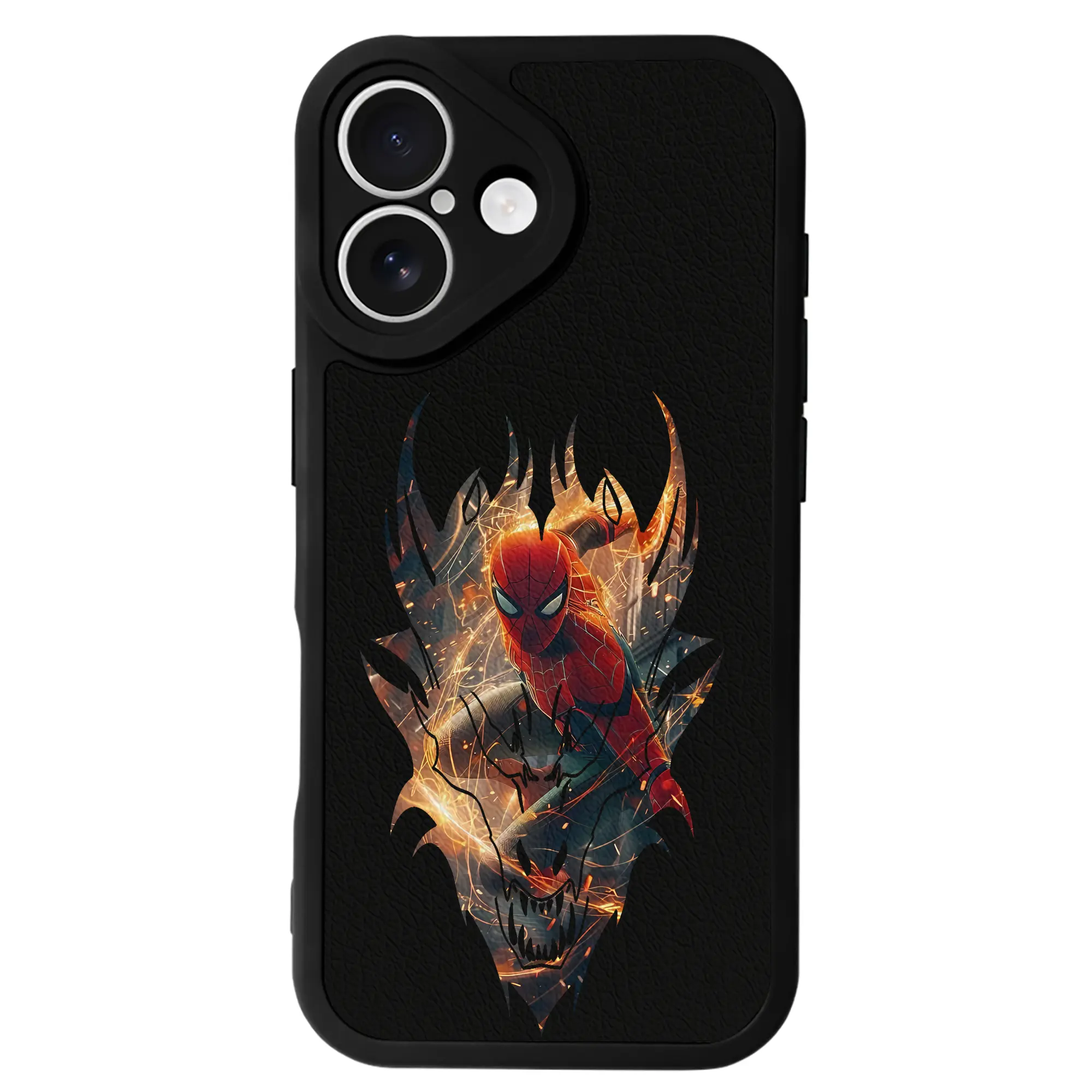 アベンジャーズ (Avenjāzu) グッズ スパイダーマン（Spider-Man） - IPhone 16シリーズ対応 ・ シリコンスマホケース ・ レザー調 ・ 高精度フィット ・ 耐衝撃 ・ ワイヤレス充電対応 ・ 精密カット